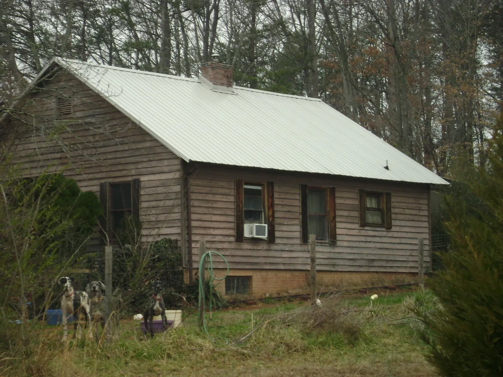 White metal roof on an old wood sided farmhouse, from a Metal Roof Installation job in Springdale
